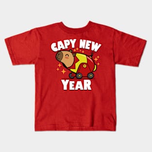 Capy New Year Cute Kawaii Capybara New Year 2024 Cartoon Kids T-Shirt